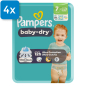 Preview: Vorderseite einer Packung Pampers Baby Dry Größe 7. Oben links ist ein blaues Viereck mit der Aufschrift "4x", welches aussagt, dass vier Packungen in einem Karton enthalten sind.